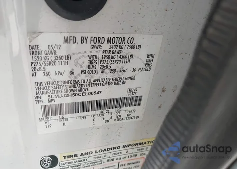 2012 Lincoln Navigator from USA, damaged, VIN 5LMJJ2H50CEL06547